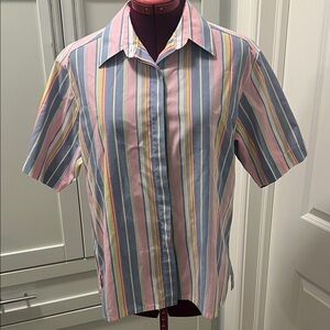 Vintage TABI INTERNATIONAL Colorful Vertical Striped Boxy Button-Up Shirt Sz L